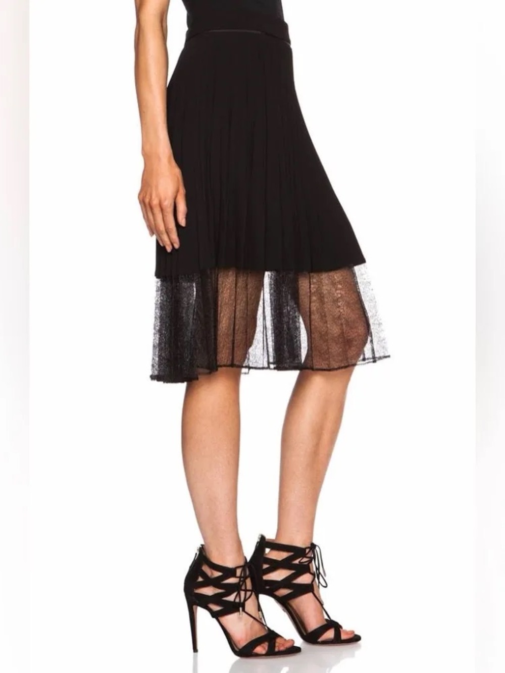 rag & bone Black A-Line Pleated Lyndale Skirt with Sheer Hem, Size 0